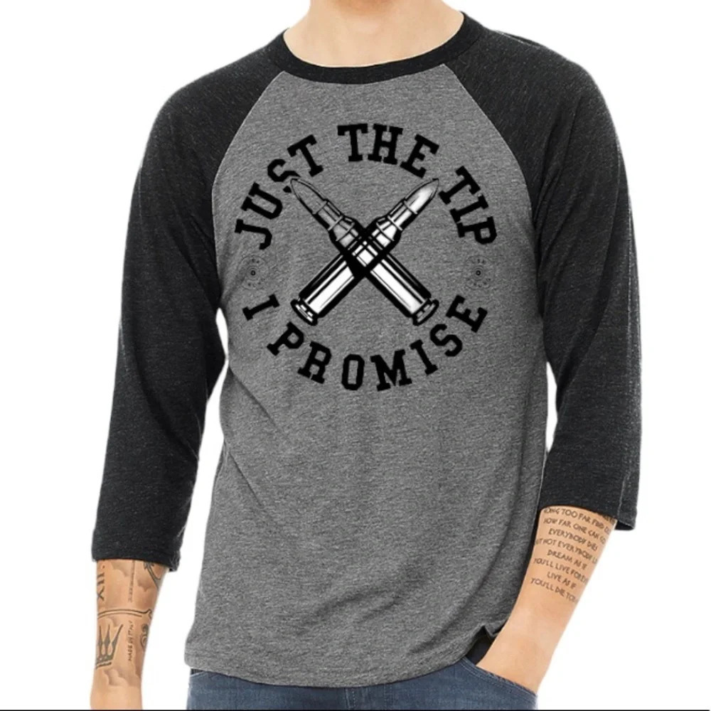 New Bella Canvas 3200 Just the Tip Army 3/4 Sleeve Baseball Style Shirt S-2XL